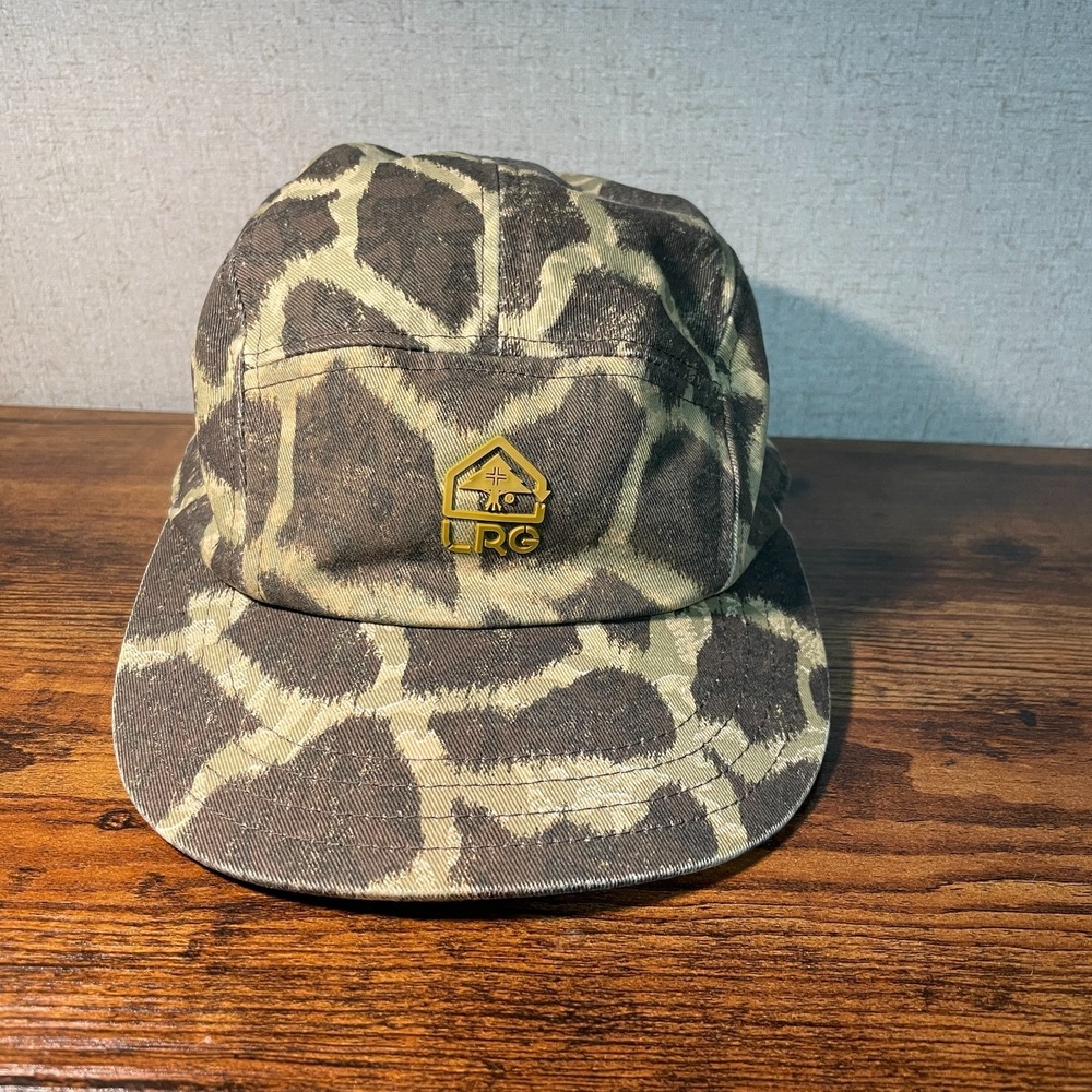 LRG 5 Panel Strapback Hat Giraffe Camo Pattern Green Logo Streetwear OSFM
